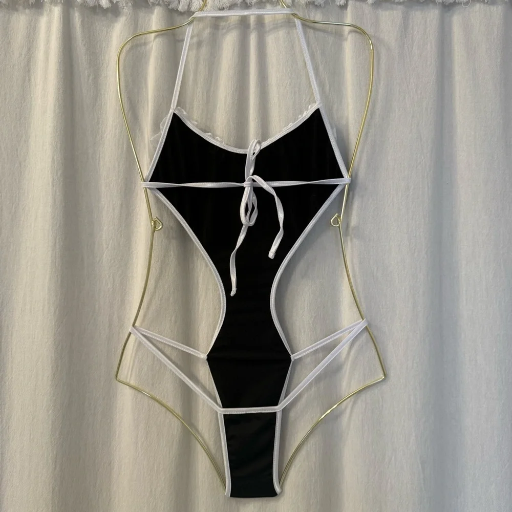 Elegant Black and White Lace Maid Lingerie Set